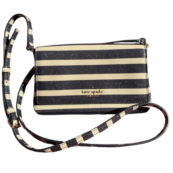 Kate Spade Aster Cedar Street Crossbody Bag Navy Cream Striped Faux Leather - Picture 4 of 5